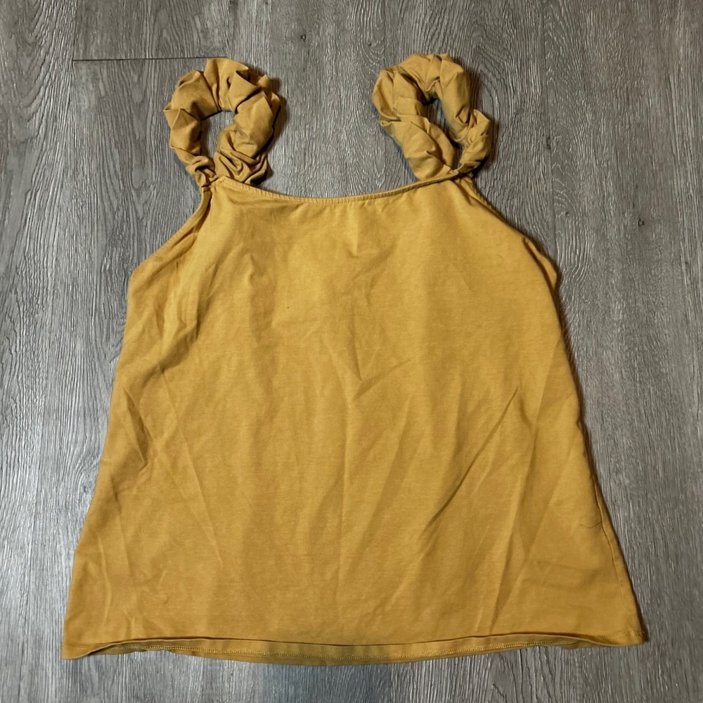 Camel Scrunchie Strap Tank Top Square Neck Cotton Blend XL Minimalist Capsule